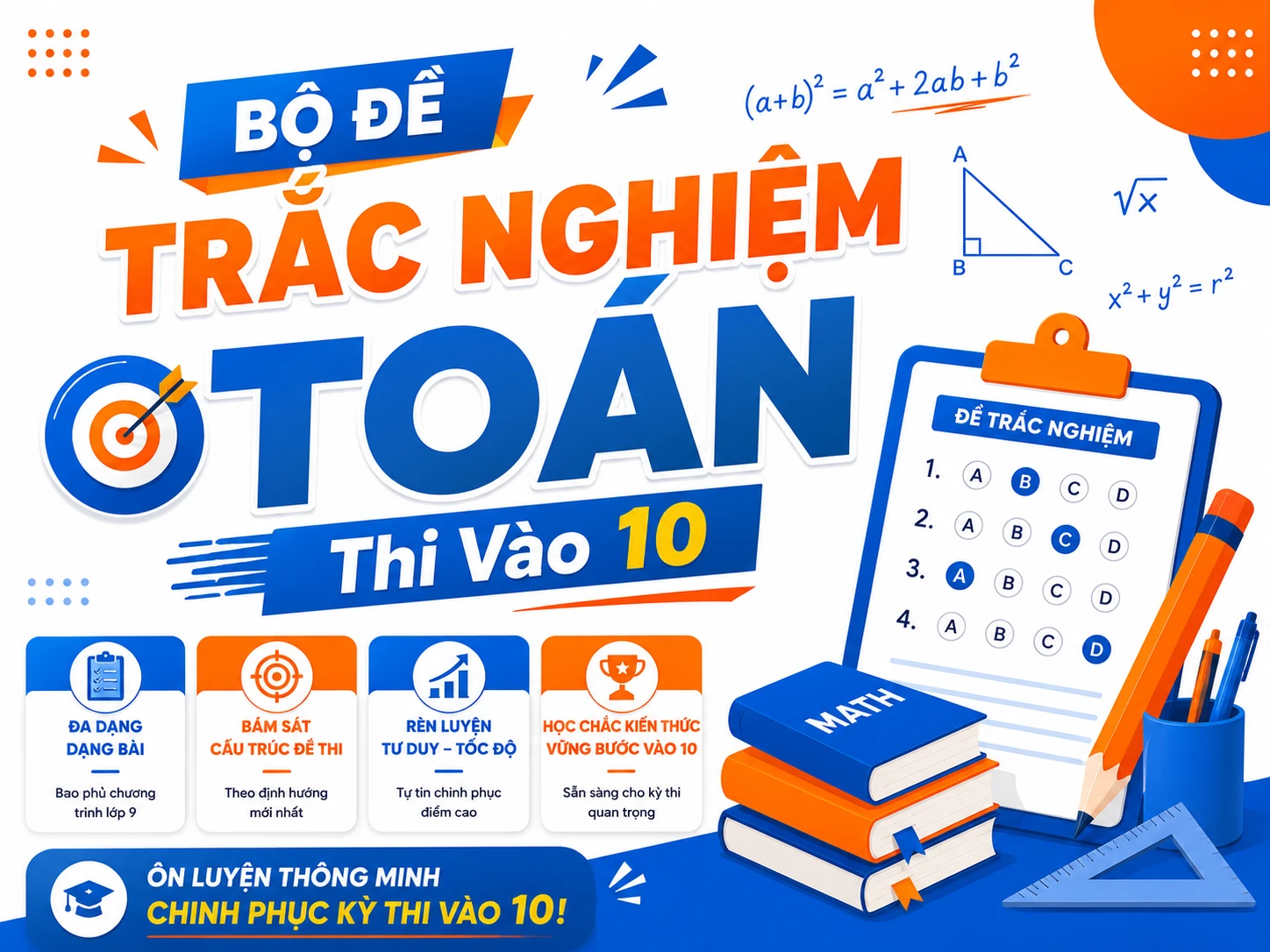50 Câu TRẮC NGHIỆM TOÁN Thi Vào 10 Có ĐÁP ÁN